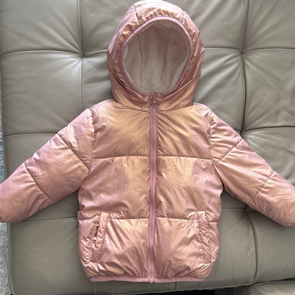 Pink rose gold Hooded Puffer Jacket 4T